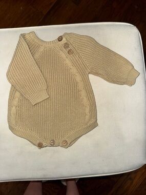 Classic Cable-Knit Baby Bodysuit in Beige